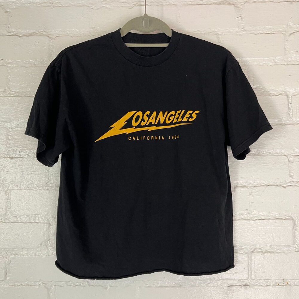 John Galt Brandy Melville Black Los Angeles Cropped T-shirt Small/Medium